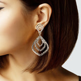 106903, GEOMETRIC HAMMERED METAL DANGLE CLIP ON EARRING