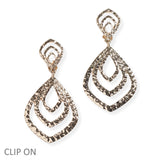 106903, GEOMETRIC HAMMERED METAL DANGLE CLIP ON EARRING