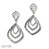106903, GEOMETRIC HAMMERED METAL DANGLE CLIP ON EARRING