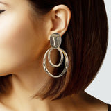 106905, LARGE OVAL GEOMETRIC METAL CLIP ON EARRING