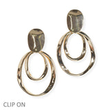 106905, LARGE OVAL GEOMETRIC METAL CLIP ON EARRING