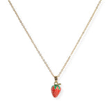 106911, STRAWBERRY ENAMEL ACCENT STAINLESS STEEL PENDANT NECKLACE