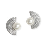 106914, GOLD DIPPED, PEARL ACCENT PAVE CUBIC ZIRCONIA STUD EARRING