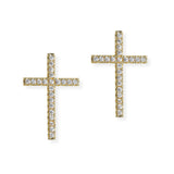 106916, GOLD DIPPED, PAVE CUBIC ZIRCONIA CROSS STUD EARRING