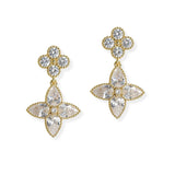 106917, GOLD DIPPED, FLOWER CLOVER CUBIC ZIRCONIA DANGLE EARRING