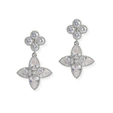 106917, GOLD DIPPED, FLOWER CLOVER CUBIC ZIRCONIA DANGLE EARRING