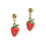 106919, STRAWBERRY ENAMEL ACCENT STAINLESS STEEL DANGLE EARRING