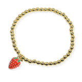 106920, STRAWBERRY ENAMEL CHARM STAINLESS STEEL BEADED STRETCH BRACELET