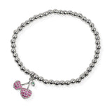106922, PAVE CHERRY CHARM STAINLESS STEEL BEADED STRETCH BRACELET