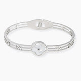 106926, MOTHER OF PEARL CLOVER ACCENT STAINLESS STEEL DESIGNER INSPIRED BRACELET