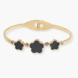 106927, TRIPLE FLOWER CLOVER ACCENT STAINLESS STEEL DESIGNER INSPIRED BRACELET