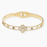 106930, MOTHER OF PEARL CLOVER ACCENT STAINLESS STEEL BRACELET