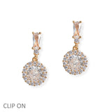 106932, ROUND CUBIC ZIRCONIA ACCENT CLIP ON DANGLE EARRING