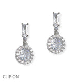 106932, ROUND CUBIC ZIRCONIA ACCENT CLIP ON DANGLE EARRING