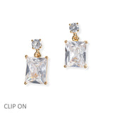 106933, RECTANGLE CUBIC ZIRCONIA ACCENT CLIP ON DANGLE EARRING