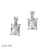 106933, RECTANGLE CUBIC ZIRCONIA ACCENT CLIP ON DANGLE EARRING