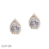106935, TEARDROP CUBIC ZIRCONIA ACCENT STUD CLIP ON EARRING