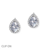 106935, TEARDROP CUBIC ZIRCONIA ACCENT STUD CLIP ON EARRING
