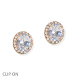 106936, OVAL CUBIC ZIRCONIA ACCENT STUD CLIP ON EARRING