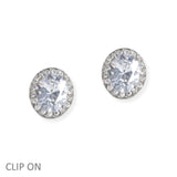 106936, OVAL CUBIC ZIRCONIA ACCENT STUD CLIP ON EARRING