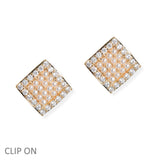 106937, GEOMETRIC PEARL, CUBIC ZIRCONIA ACCENT STUD CLIP ON EARRING