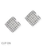 106937, GEOMETRIC PEARL, CUBIC ZIRCONIA ACCENT STUD CLIP ON EARRING