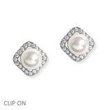 106938, PEARL ACCENT PAVE CUBIC ZIRCONIA STUD CLIP ON EARRING