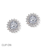 106940, ROUND FLOWER CUBIC ZIRCONIA ACCENT STUD CLIP ON EARRING