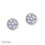 106941, ROUND CUBIC ZIRCONIA ACCENT STUD CLIP ON EARRING
