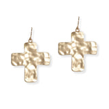 106955, HAMMERED CROSS METAL DANGLE EARRING