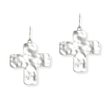 106955, HAMMERED CROSS METAL DANGLE EARRING