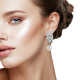 106960, CUBIC ZIRCONIA ACCENT PEARL DANGLE EARRING