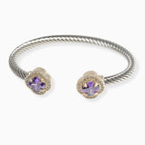 106976, 14K GOLD PLATED, CLOVER CUBIC ZIRCONIA ACCENT DESIGNER INSPIRED CUFF BRACELET