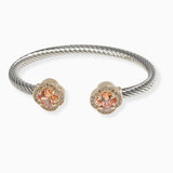 106976, 14K GOLD PLATED, CLOVER CUBIC ZIRCONIA ACCENT DESIGNER INSPIRED CUFF BRACELET