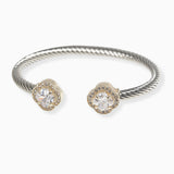 106976, 14K GOLD PLATED, CLOVER CUBIC ZIRCONIA ACCENT DESIGNER INSPIRED CUFF BRACELET