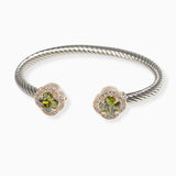 106976, 14K GOLD PLATED, CLOVER CUBIC ZIRCONIA ACCENT DESIGNER INSPIRED CUFF BRACELET