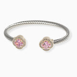 106976, 14K GOLD PLATED, CLOVER CUBIC ZIRCONIA ACCENT DESIGNER INSPIRED CUFF BRACELET