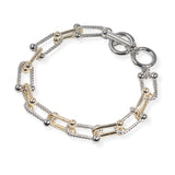 106977, 14K GOLD PLATED, BALL ACCENT LINK CHAIN DESIGNER INSPIRED TOGGLE BRACELET