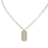 106978, 14K GOLD PLATED, GEOMETRIC PAVE CUBIC ZIRCONIA ACCENT DESIGNER INSPIRED PENDANT NECKLACE