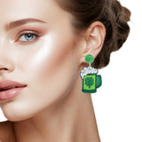 106980, ST. PATRICKS DAY GLITTER BEER MUG DANGLE EARRING