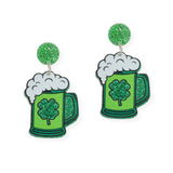 106980, ST. PATRICKS DAY GLITTER BEER MUG DANGLE EARRING