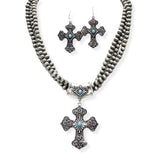 106985, WESTERN THEMED CROSS WITH NAVAJO BEADED NECKLACE