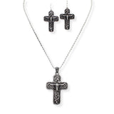 106986, WESTERN THEMED STEER HEAD CROSS PENDANT NECKLACE