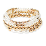 106991, PEARL ACCENT MULTI LAYERED BALL BEADED STRETCH BRACELET