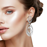 106996, PAVE CRYSTAL RHINESTONE ACCENT GEOMETRIC DANGLE CLIP ON EARRING