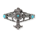 107003, WESTERN THEMED CROSS ENGRAVED STRETCH BRACELET