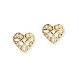 107015, 14K GOLD DIPPED, PEARL ACCENT HEART STUD EARRING