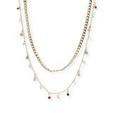 107033, DAINTY ENAMEL CHARM CHAIN DOUBLE LAYERED NECKLACE