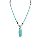 107038, WESTERN TURQUOISE STONE CHARM BEADED LONG NECKLACE