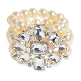 107040, GEOMETRIC RHINESTONE WITH PEARL STRETCH BRACELET